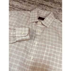 UNTUCKit Shirt Men Small Beige Plaid 100% Linen Wrinkle Resistant Summer